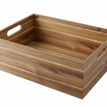 Premium Acacia Wood Storage Bin with Cut-out Handles - Versatile Home Organizer